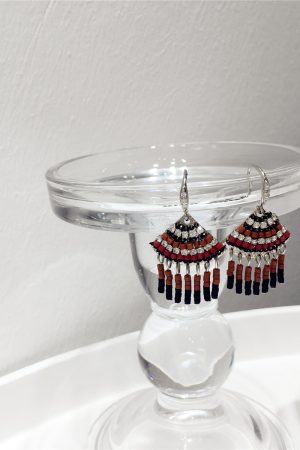 Elegant Handmade Beaded Diamond-Inlaid Triangular Fan-Shaped Short Tassel Earrings - Ethnic Style Jewelry for Chic Looks