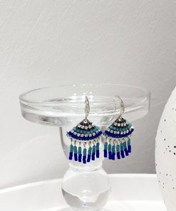 Elegant Handmade Beaded Diamond-Inlaid Triangular Fan-Shaped Short Tassel Earrings - Ethnic Style Jewelry for Chic Looks