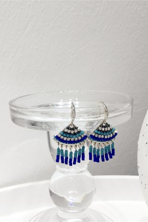Elegant Handmade Beaded Diamond-Inlaid Triangular Fan-Shaped Short Tassel Earrings - Ethnic Style Jewelry for Chic Looks