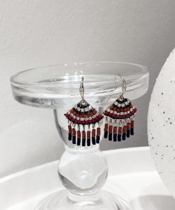 Elegant Handmade Beaded Diamond-Inlaid Triangular Fan-Shaped Short Tassel Earrings - Ethnic Style Jewelry for Chic Looks
