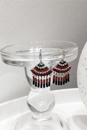 Elegant Handmade Beaded Diamond-Inlaid Triangular Fan-Shaped Short Tassel Earrings - Ethnic Style Jewelry for Chic Looks