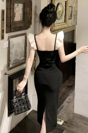 Elegant Hepburn-Style Black Spaghetti Strap Evening Dress for Women, Luxurious High-End French Design, Sexy & Stunning Fashion Statement