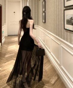 Elegant Hepburn-Style Black Strapless Evening Gown for Women - Luxurious High-End Dress for Banquets and Special Occasions