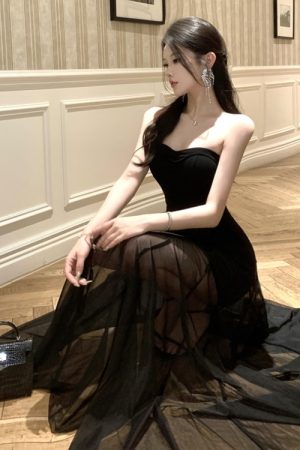 Elegant Hepburn-Style Black Strapless Evening Gown for Women - Luxurious High-End Dress for Banquets and Special Occasions