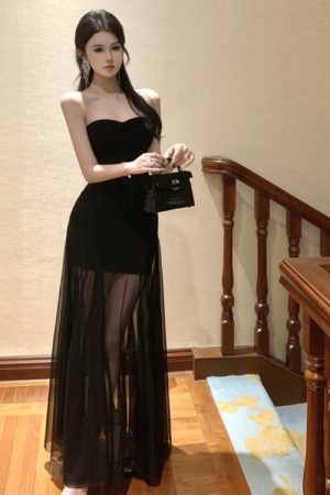 Elegant Hepburn-Style Black Strapless Evening Gown for Women - Luxurious High-End Dress for Banquets and Special Occasions