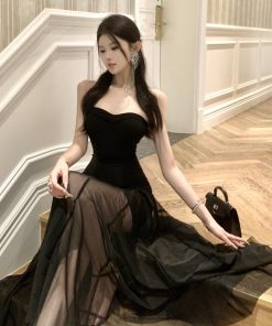 Elegant Hepburn-Style Black Strapless Evening Gown for Women - Luxurious High-End Dress for Banquets and Special Occasions