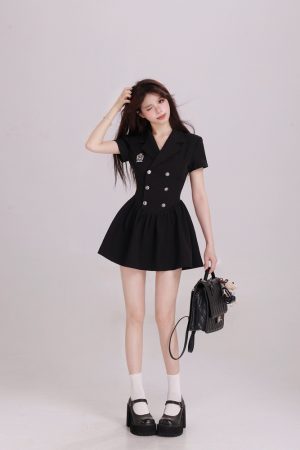 Elegant Hepburn-Style Black Suit Dress for Women - Waist-Cinching A-Line Short Dress, Summer 2025 Fashion Essential