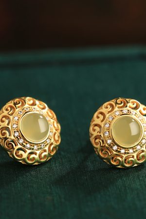 Elegant Hetian Jade and Pure Silver Flower Design Earrings with 18K Gold Peace Buckle for Women - High-End Light Luxury Jewelry