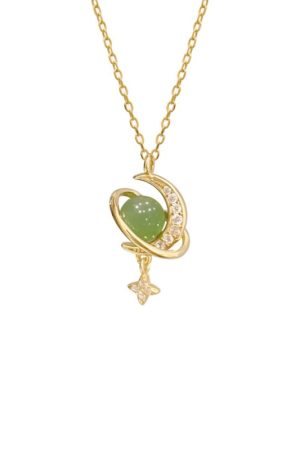 Elegant Hetian Jade Star and Moon Necklace for Women - 2025 High-End Design Light Luxury Clavicle Chain, Niche Fashion Jewelry