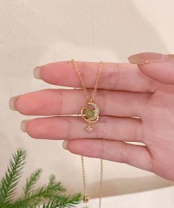 Elegant Hetian Jade Star and Moon Necklace for Women - 2025 High-End Design Light Luxury Clavicle Chain, Niche Fashion Jewelry