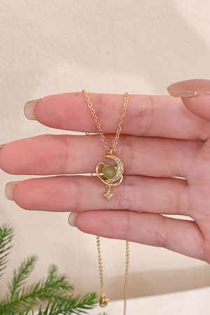 Elegant Hetian Jade Star and Moon Necklace for Women - 2025 High-End Design Light Luxury Clavicle Chain, Niche Fashion Jewelry