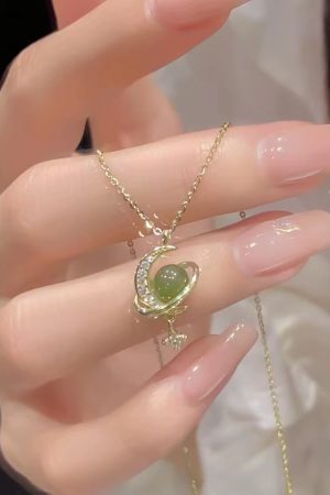Elegant Hetian Jade Star and Moon Necklace for Women - 2025 High-End Design Light Luxury Clavicle Chain, Niche Fashion Jewelry