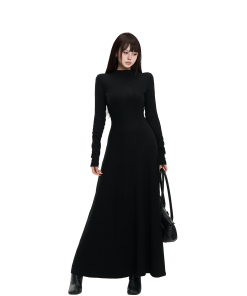 Elegant High-End Knitted Round Neck Dress for Women - Autumn Winter Long Skirt, Waist-Highlighting Style, Chic Fashion
