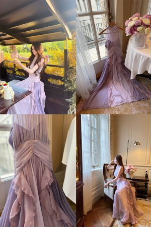 Elegant High-End Ruffled Long Dress for Women - Summer Moon Vera Inspired Dress, Perfect for Formal and Casual Occasions