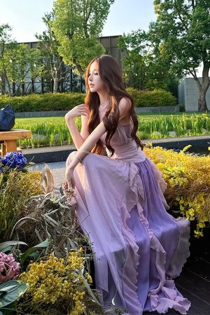 Elegant High-End Ruffled Long Dress for Women - Summer Moon Vera Inspired Dress, Perfect for Formal and Casual Occasions