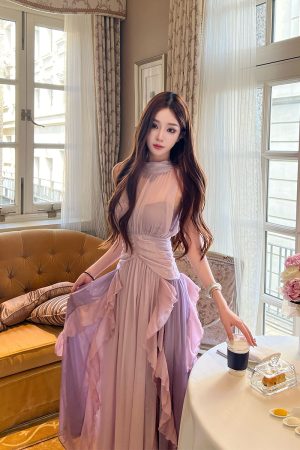 Elegant High-End Ruffled Long Dress for Women - Summer Moon Vera Inspired Dress, Perfect for Formal and Casual Occasions