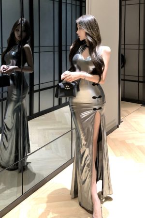 Elegant High-End Shiny Chinese Style Qipao Evening Gown Long Dress for Women - 2025 New Design, Fitted Silhouette