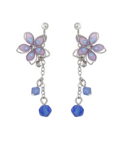 Elegant Japanese Cherry Blossom Crystal Drop Earrings for Women, High-Quality Transparent U-Shaped Ear Clips, Sweet Floral Design