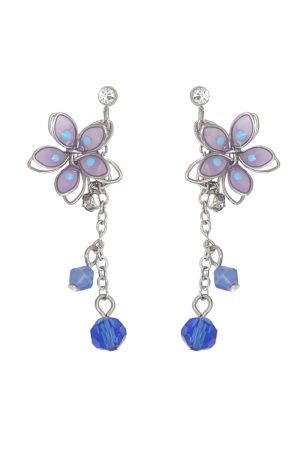 Elegant Japanese Cherry Blossom Crystal Drop Earrings for Women, High-Quality Transparent U-Shaped Ear Clips, Sweet Floral Design