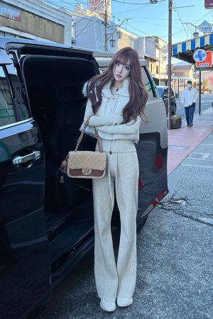 Elegant Knitted Long Sleeve Top and Slim Pants Two-Piece Set for Women - High-End Spring Autumn Fashion, Perfect for 90s and Y2K Styles