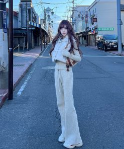 Elegant Knitted Long Sleeve Top and Slim Pants Two-Piece Set for Women - High-End Spring Autumn Fashion, Perfect for 90s and Y2K Styles