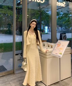 Elegant Knitted Two-Piece Jacket Dress Set for Women - Luxurious Moonlight Muse Style, Trendy Fashion for Special Occasions