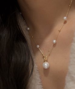 Elegant Korean Double Pearl Necklace for Women - Light Luxury Clavicle Chain, High-End Quality, Trendy Neck Accessory
