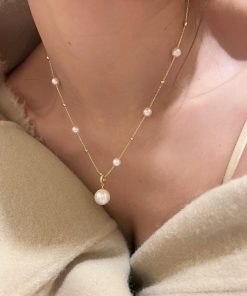 Elegant Korean Double Pearl Necklace for Women - Light Luxury Clavicle Chain, High-End Quality, Trendy Neck Accessory