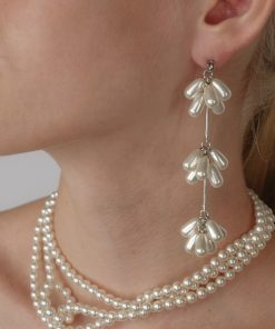 Elegant Korean Fashion Retro Water Drop Pearl Tassel Earrings for New Year Party - High-Quality Floral Fireworks Design