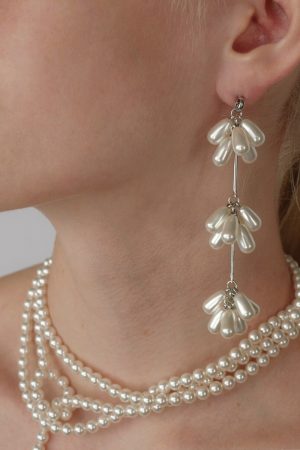 Elegant Korean Fashion Retro Water Drop Pearl Tassel Earrings for New Year Party - High-Quality Floral Fireworks Design