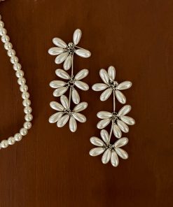 Elegant Korean Fashion Retro Water Drop Pearl Tassel Earrings for New Year Party - High-Quality Floral Fireworks Design