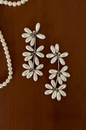 Elegant Korean Fashion Retro Water Drop Pearl Tassel Earrings for New Year Party - High-Quality Floral Fireworks Design