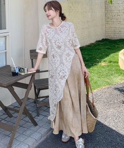 Elegant Lace Cover-Up Two-Piece Dress for Summer - Trendy May Day Outfit, Stylish Summer Fashion, Perfect for Outdoor Events