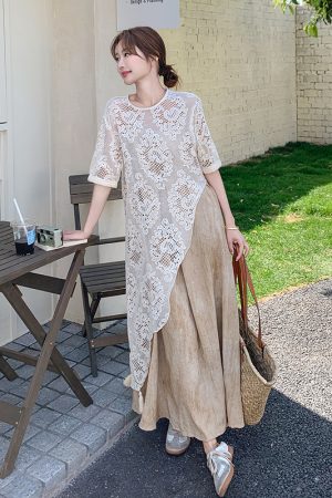 Elegant Lace Cover-Up Two-Piece Dress for Summer - Trendy May Day Outfit, Stylish Summer Fashion, Perfect for Outdoor Events
