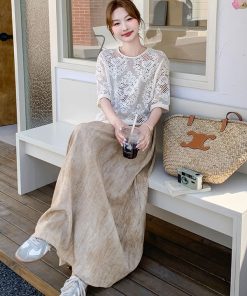 Elegant Lace Cover-Up Two-Piece Dress for Summer - Trendy May Day Outfit, Stylish Summer Fashion, Perfect for Outdoor Events