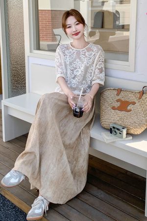 Elegant Lace Cover-Up Two-Piece Dress for Summer - Trendy May Day Outfit, Stylish Summer Fashion, Perfect for Outdoor Events