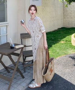 Elegant Lace Cover-Up Two-Piece Dress for Summer - Trendy May Day Outfit, Stylish Summer Fashion, Perfect for Outdoor Events