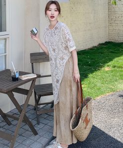 Elegant Lace Cover-Up Two-Piece Dress for Summer - Trendy May Day Outfit, Stylish Summer Fashion, Perfect for Outdoor Events