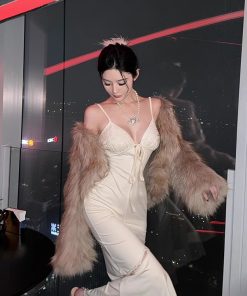 Elegant Lace Spliced Mermaid Slip Dress in White Moonlight - Slimming BabykinG Inspired Birthday Dress for Special Occasions