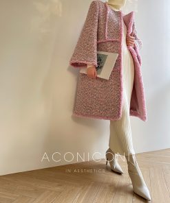 Elegant Lady Woolen Coarse Tweed Handmade Fringed Mid-Length Winter Coat - Chic Chanel Inspired Outerwear for Effortless Style