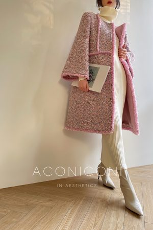 Elegant Lady Woolen Coarse Tweed Handmade Fringed Mid-Length Winter Coat - Chic Chanel Inspired Outerwear for Effortless Style