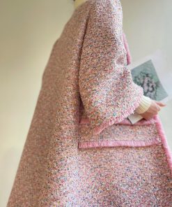 Elegant Lady Woolen Coarse Tweed Handmade Fringed Mid-Length Winter Coat - Chic Chanel Inspired Outerwear for Effortless Style