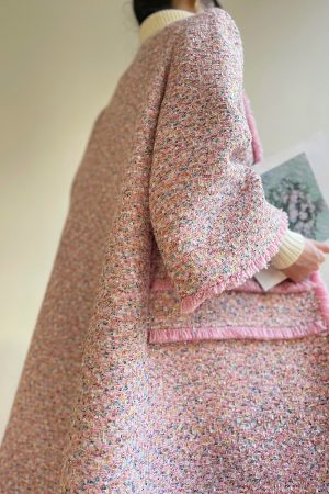 Elegant Lady Woolen Coarse Tweed Handmade Fringed Mid-Length Winter Coat - Chic Chanel Inspired Outerwear for Effortless Style