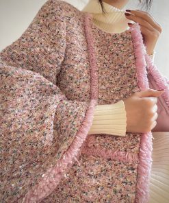 Elegant Lady Woolen Coarse Tweed Handmade Fringed Mid-Length Winter Coat - Chic Chanel Inspired Outerwear for Effortless Style