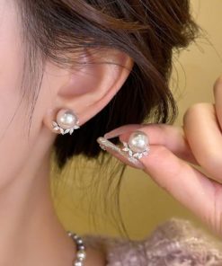 Elegant Light Luxury White Pearl Stud Earrings with S925 Silver Pins - Versatile High-End Women's Ear Accessories