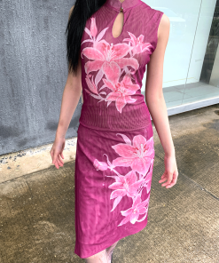 Elegant Lily Fairy Qipao Set - Slim Fit Double-Sided Print, Chinese Style Dress, Literary Aesthetic, Vintage 90s Inspired Fashion