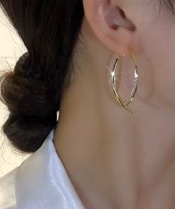 Elegant Metal Cross-Inlaid Diamond Earrings for Women - High-End Minimalist Ethnic Style Silver Studs