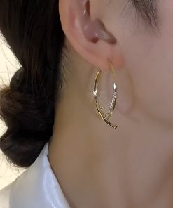 Elegant Metal Cross-Inlaid Diamond Earrings for Women - High-End Minimalist Ethnic Style Silver Studs