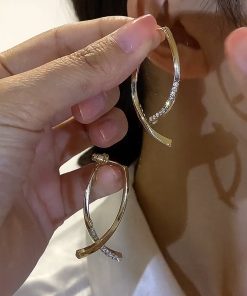 Elegant Metal Cross-Inlaid Diamond Earrings for Women - High-End Minimalist Ethnic Style Silver Studs