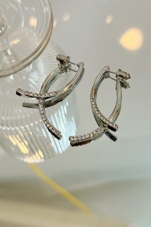 Elegant Metal Cross-Inlaid Diamond Earrings for Women - High-End Minimalist Ethnic Style Silver Studs